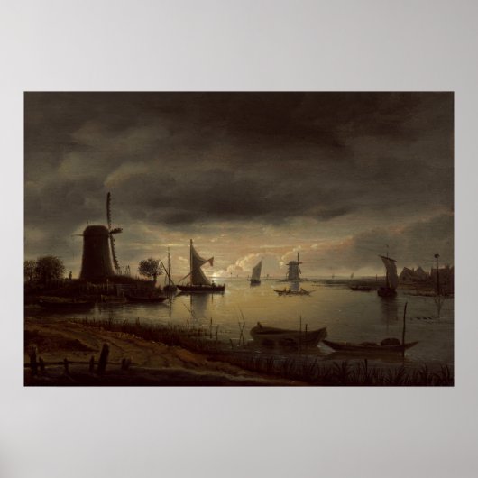 De Nederlandse Scène van de Rivier met Windmolen Poster (Voorkant)