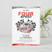 De need FOUR speed Little Racer 4e verjaardag Kaart (Staand voorkant)