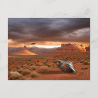 De Neerstorting van het UFO in Woestijn met het