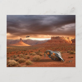 De Neerstorting van het UFO in Woestijn met het Briefkaart