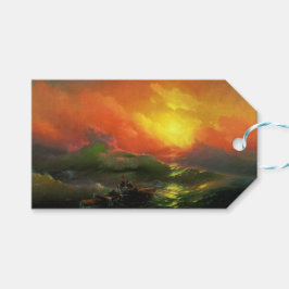 De Negende Golf (Stormachtige zee met rode zonsond Cadeaulabel