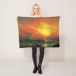 De Negende Golf (Stormachtige zee met rode zonsond Fleece Deken