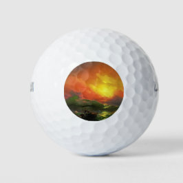 De Negende Golf (Stormachtige zee met rode zonsond Golfballen