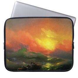 De negende golf (Stormachtige zee met rode zonsond Laptop Sleeve