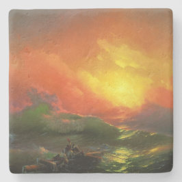 De Negende Golf (Stormachtige zee met rode zonsond Stenen Onderzetter