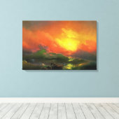 De negende golf (Stormy Zee met Red Sunset) Canvas Afdruk (Insitu (Houten vloer))