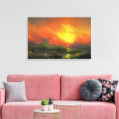 De negende golf (Stormy Zee met Red Sunset) Canvas Afdruk (Insitu (Woonkamer))