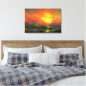 De negende golf (Stormy Zee met Red Sunset) Canvas Afdruk (Insitu (Slaapkamer))