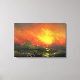De negende golf (Stormy Zee met Red Sunset) Canvas Afdruk