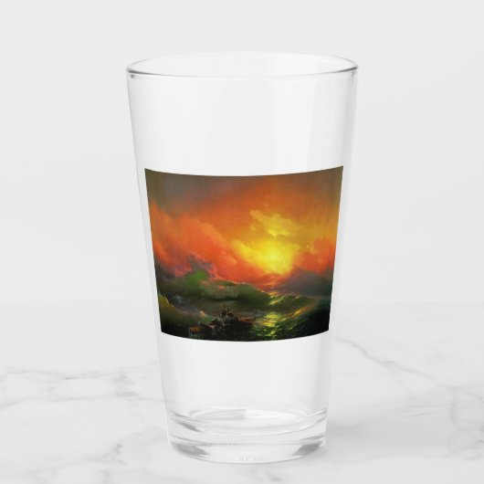 De negende golf (Stormy Zee met Red Sunset) Glas (Voorkant)