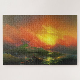 De negende golf (Stormy Zee met Red Sunset) Legpuzzel