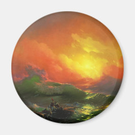 De negende golf (Stormy Zee met Red Sunset) Magneet