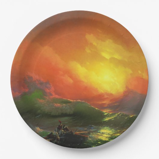 De negende golf (Stormy Zee met Red Sunset) Papieren Bordje (Voorkant)