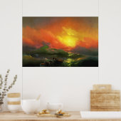 De negende golf (Stormy Zee met Red Sunset) Poster (Keuken)
