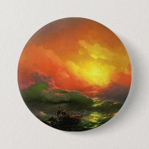 De negende golf (Stormy Zee met Red Sunset) Ronde Button 7,6 Cm