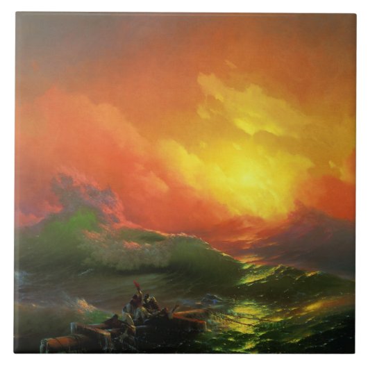 De negende golf (Stormy Zee met Red Sunset) Tegeltje (Voorkant)