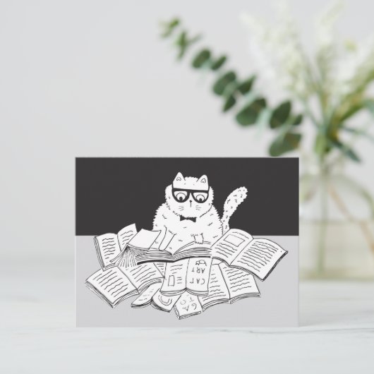 De nerd kat briefkaart (Staand voorkant)