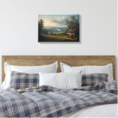 De Nevel over de Wijngaard in de Ochtend Canvas Afdruk (Insitu (Slaapkamer))