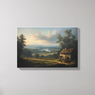 De Nevel over de Wijngaard in de Ochtend Canvas Afdruk