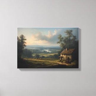 De Nevel over de Wijngaard in de Ochtend Canvas Afdruk