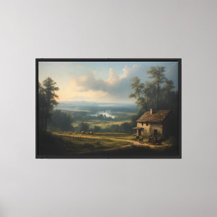 De Nevel over de Wijngaard in de Ochtend Canvas Afdruk