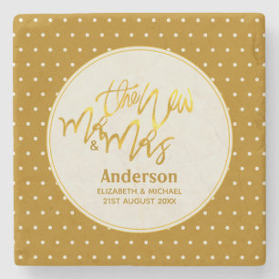 De New Mr en Mrs. (naam, date) Wedding Gold Decor Stenen Onderzetter
