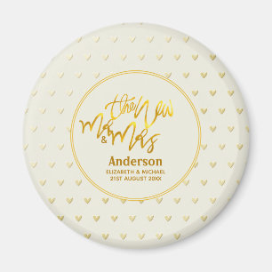 De New Mr en Mrs. (naam, date) Wedding Gold Hearts Magneet