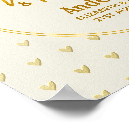 De New Mr en Mrs. (naam, date) Wedding Gold Hearts Poster (Hoek)
