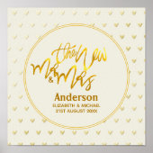 De New Mr en Mrs. (naam, date) Wedding Gold Hearts Poster (Voorkant)