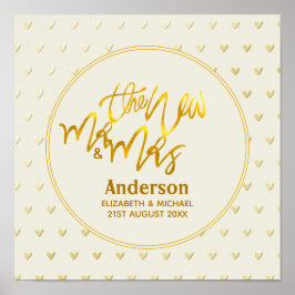 De New Mr en Mrs. (naam, date) Wedding Gold Hearts Poster