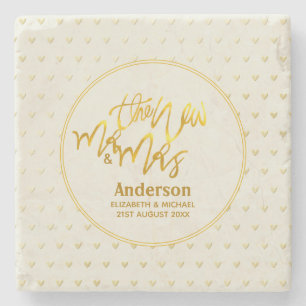 De New Mr en Mrs. (name.date,) Gold Love Hearts Stenen Onderzetter