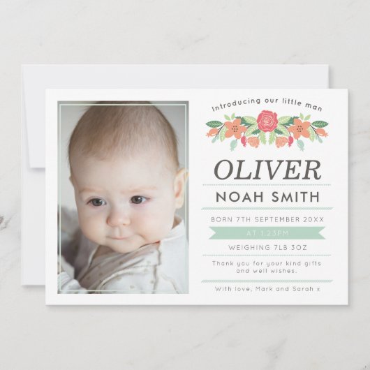 De nieuwe aankondiging van de babyjongen/dankt u (Voorkant)