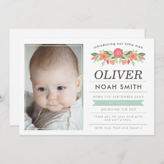 De nieuwe aankondiging van de babyjongen/dankt u (Voorkant / Achterkant)