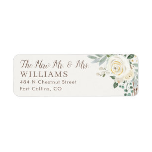 De nieuwe Adresetiketten Mr en Mrs White Floral Etiket