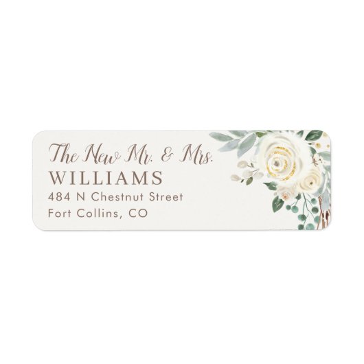 De nieuwe Adresetiketten Mr en Mrs White Floral Etiket (Voorkant)
