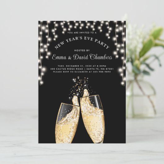 De nieuwe Champagne String Lights op Black Kaart (Staand voorkant)