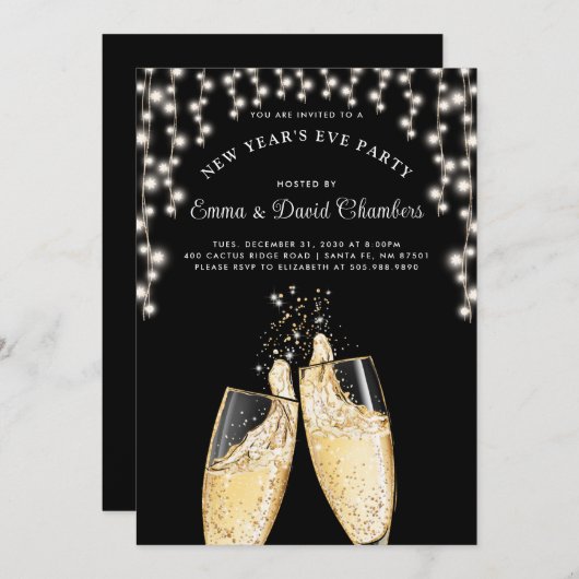 De nieuwe Champagne String Lights op Black Kaart (Voorkant / Achterkant)