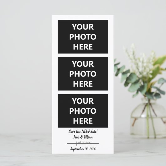 De NIEUWE datum opslaan | Datum wijzigen | 3 Foto' Kaart (Staand voorkant)