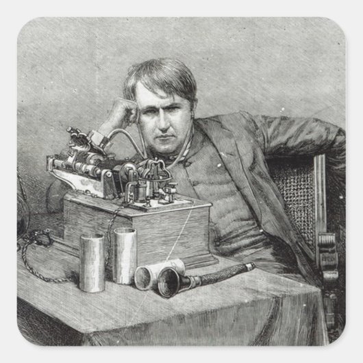 De nieuwe fonografie van de heer Edison Vierkante Sticker (Voorkant)