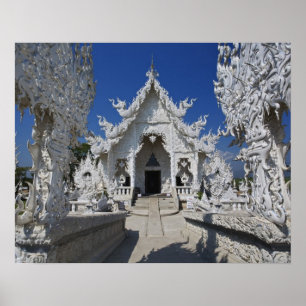 De nieuwe geheel witte tempel van Wat Rong Khun in Poster