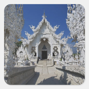 De nieuwe geheel witte tempel van Wat Rong Khun in Vierkante Sticker