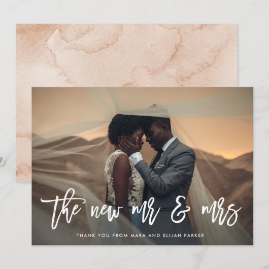 De nieuwe heer en mevrouw | Foto van script en bru Bedankkaart (Voorkant / Achterkant)