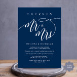 De nieuwe heer en mevrouw Modern Wedding Party Din Kaart<br><div class="desc">Elegant kondig je nog lang en gelukkig aan met onze moderne mooie Navy Blue thema bruiloft elopement uitnodigingskaart, "Happily Ever After Brunch". Op maat gemaakt voor koppels die hun liefdesverhaal voortzetten, biedt deze uitnodiging een perfecte balans tussen sophisticatie en charme, waardoor de scène wordt gezet voor een onvergetelijk evenement. Met...</div>
