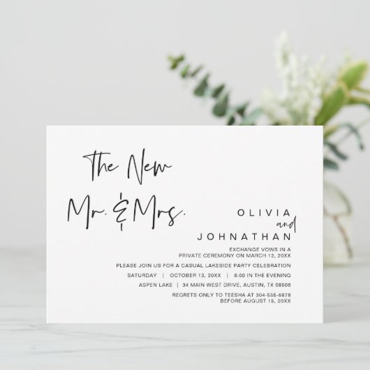 De nieuwe heer en mevrouw, trouwfeest met alleen d kaart (Staand voorkant)