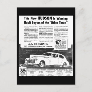 De nieuwe Hudson Automobile Post-kaarten uit 1940 Briefkaart