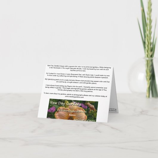 De nieuwe Iris 'Ecru van Notecard- van de Tuinen Kaart (Achterkant)