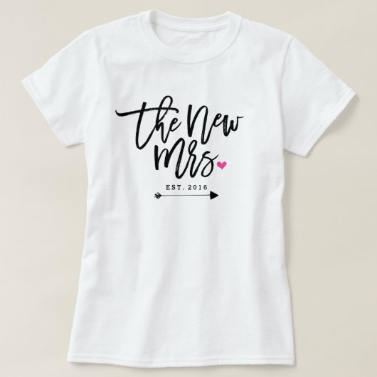 De nieuwe mevrouw Est. Uw trouwjaar T-shirt (Design voorkant)