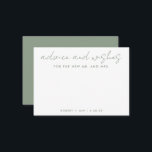 De nieuwe Mr.   Mrs. Minimalist Sage Green Wedding Advieskaart<br><div class="desc">Gebruik deze moderne wenskaart op je feestje om gasten een persoonlijke brief te laten achterlaten voor de gast van eer. Voeg je gegevens toe op het formulier sjabloon. Het geavanceerde het uitgeven menu staat u toe om de kleuren en de doopvonten te veranderen.</div>