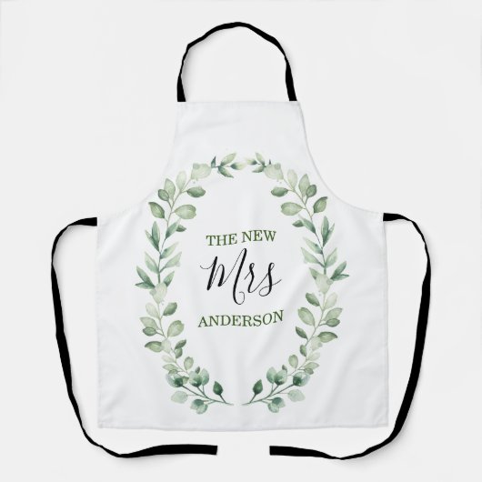 De nieuwe Mrs Greenery Wreath Personalized Wedding Schort (Voorkant)