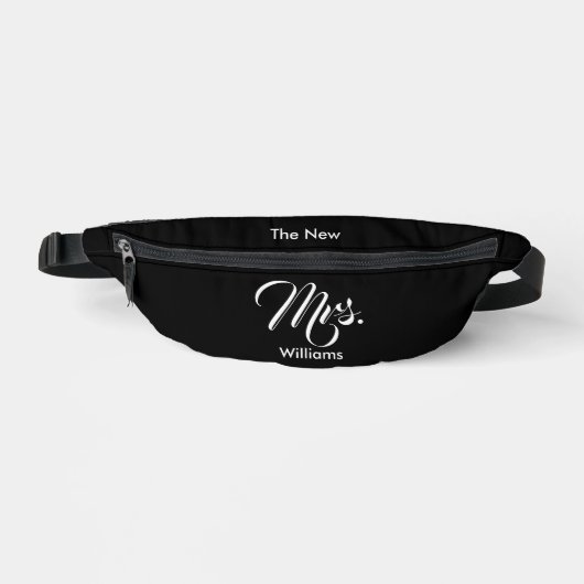 De nieuwe Mrs Name Black en White Script Heuptasje (Voorkant)